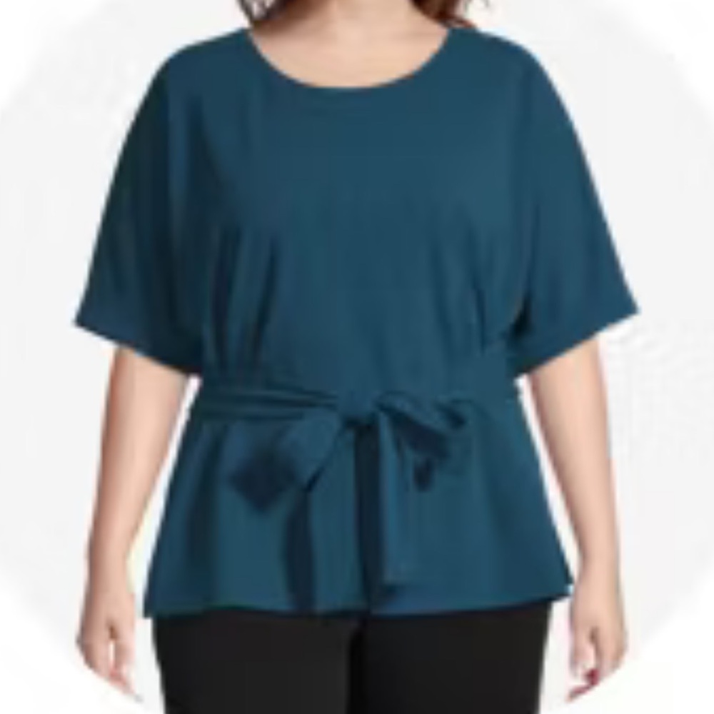 Worthington Black Tie-Waist Short Sleeve Blouse